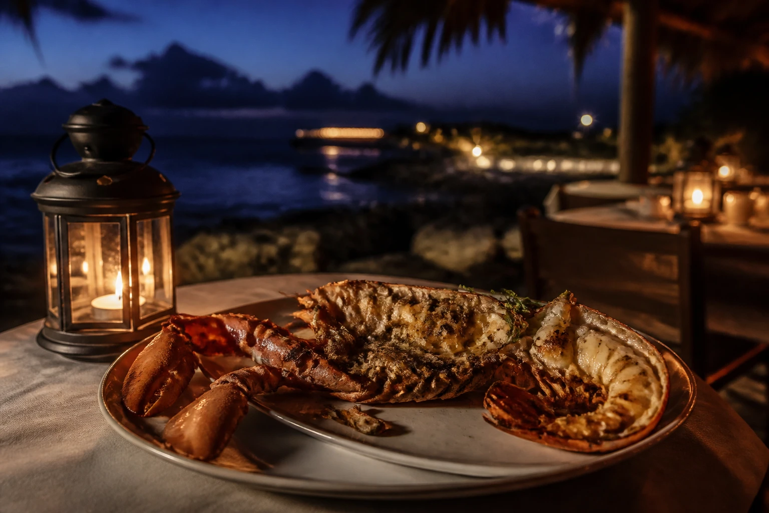 Candlelit lobster dinner at a restaurant in Cozumel