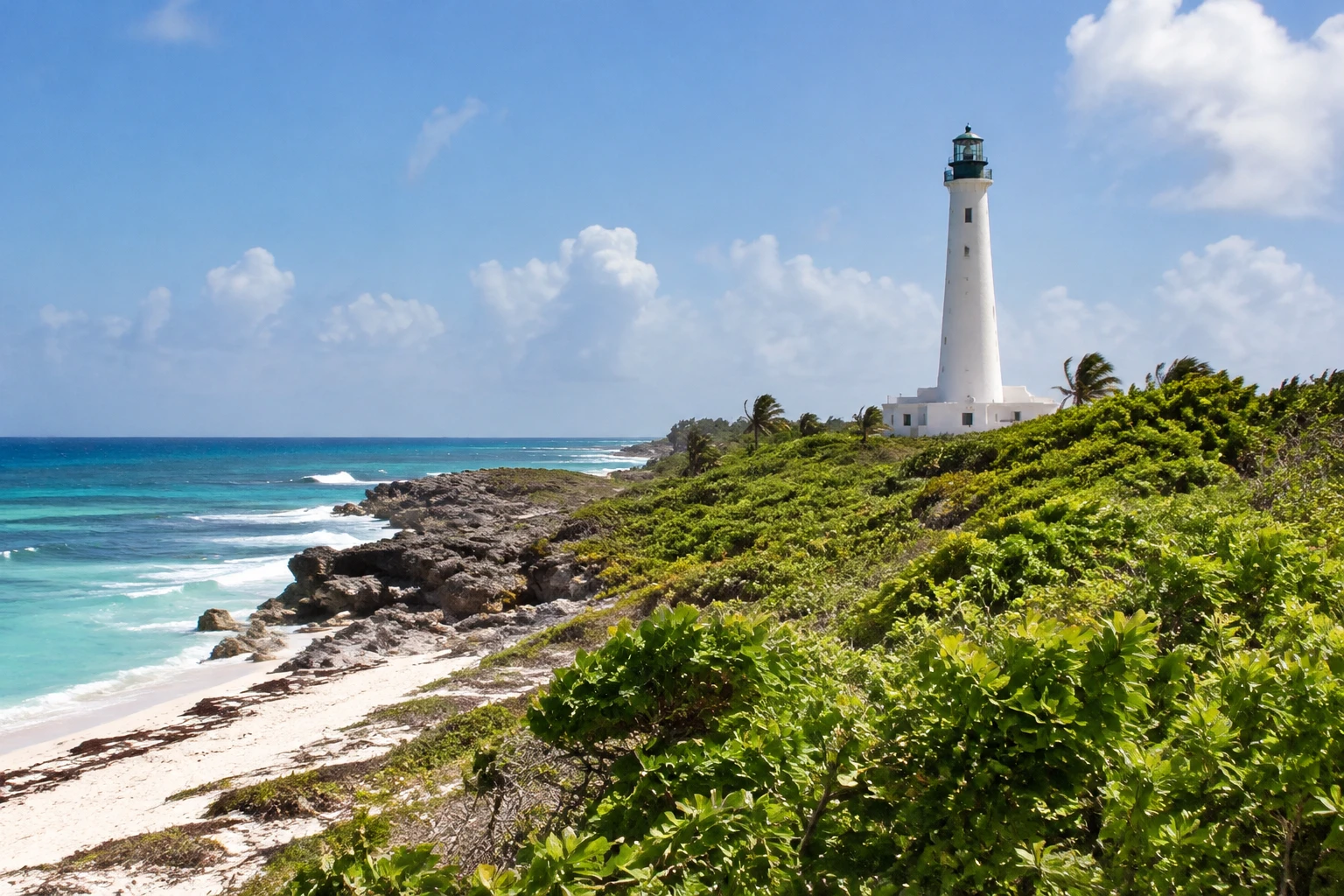 Celarain lighthouse and coastal landscape at Punta Sur in Cozumel